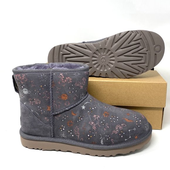 UGG Classic Zodiak Mini Suede Fur Boots Gray W - Picture 3 of 9